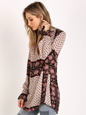 Free People Changing Times Printed Floral Blouse